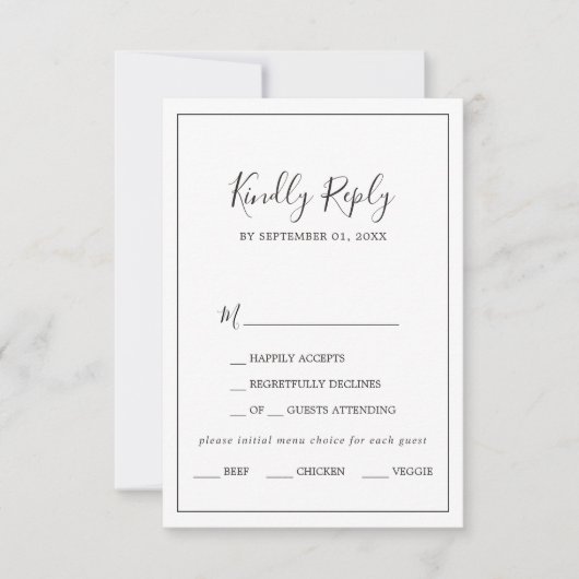 Minimalistische menukaart met keuze RSVP-kaart RSVP Kaartje (Voorkant)