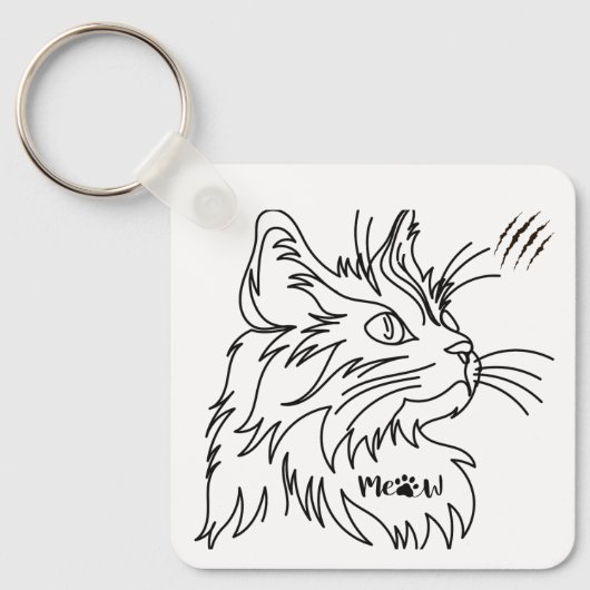 Minimalistische Meow Cat Sleutelhanger (Voorkant)