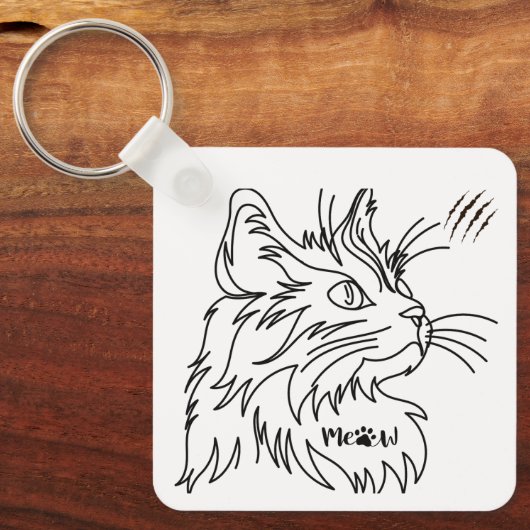 Minimalistische Meow Cat Sleutelhanger (Voorkant)