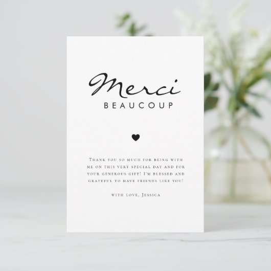Minimalistische Merci Beaucoup Franse Bruiloftsbor Bedankkaart (Staand voorkant)