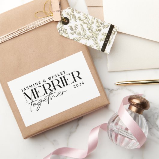 Minimalistische Merrier Samen Trouwen Kerstmis Rechthoekige Sticker (Geschenken)