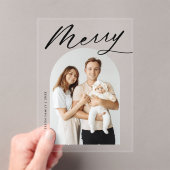 Minimalistische Merry Black Script Arch Fotovakant Acryl Uitnodigingen (Insitu (Draagbaar))
