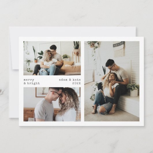 Minimalistische Merry & Bright Holiday 3-fotokaart Feestdagenkaart (Voorkant)