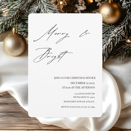 Minimalistische Merry & Bright Kerstmaaltijd  Kaart
