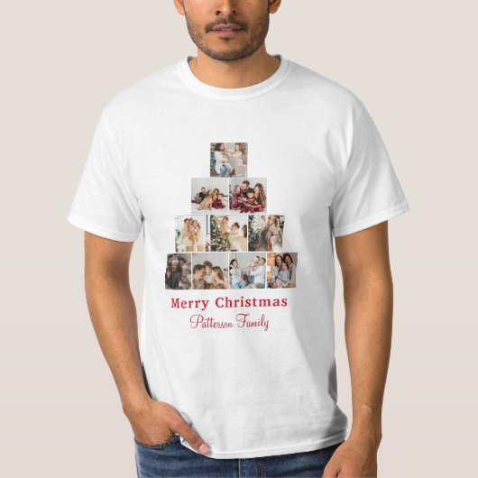 Minimalistische Merry Christmas Photo Collage T-sh T-shirt (Voorkant)