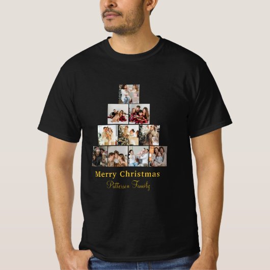 Minimalistische Merry Christmas Photo Collage T-sh T-shirt (Voorkant)