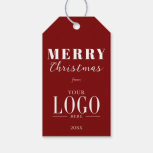 Minimalistische Merry Christmas Rood Wit Bedrijfsl Cadeaulabel