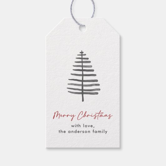 Minimalistische Merry Christmas Scandi Tree Gift L Cadeaulabel (Voorkant)
