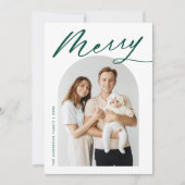 Minimalistische Merry Green Script 2 Foto Feestdagenkaart (Voorkant)