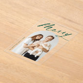 Minimalistische Merry Green Script Arch Fotovakant Acryl Uitnodigingen (Laagn)