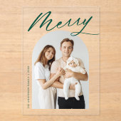 Minimalistische Merry Green Script Arch Fotovakant Acryl Uitnodigingen (Voorkant)