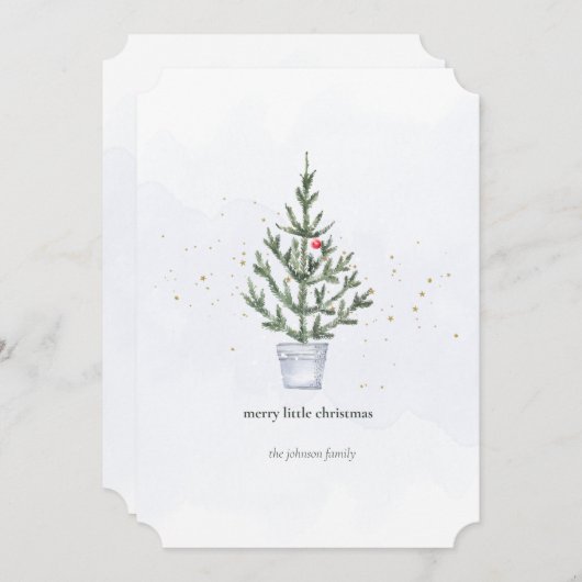 Minimalistische Merry Little Christmas Tree Waterv Feestdagenkaart (Voorkant / Achterkant)