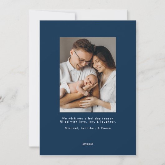 Minimalistische Merry Navy Script 2 Foto Feestdagenkaart (Achterkant)