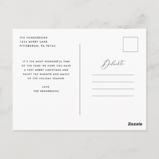 Minimalistische Merry Script vakantiefoto Briefkaart (Achterkant)