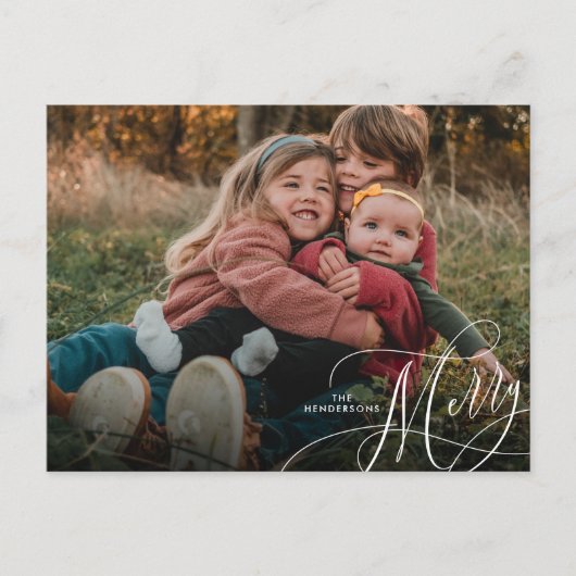 Minimalistische Merry Script vakantiefoto Briefkaart (Voorkant)