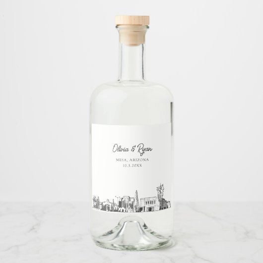 Minimalistische Mesa Arizona bruiloft op maat Likeurfles Etiket (Voorkant)