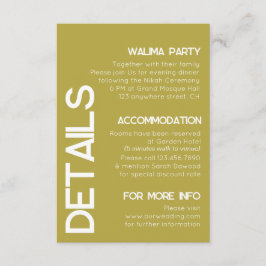 Minimalistische messing witte typografie bruiloft  informatiekaartje