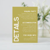 Minimalistische messing witte typografie bruiloft informatiekaartje (Staand voorkant)