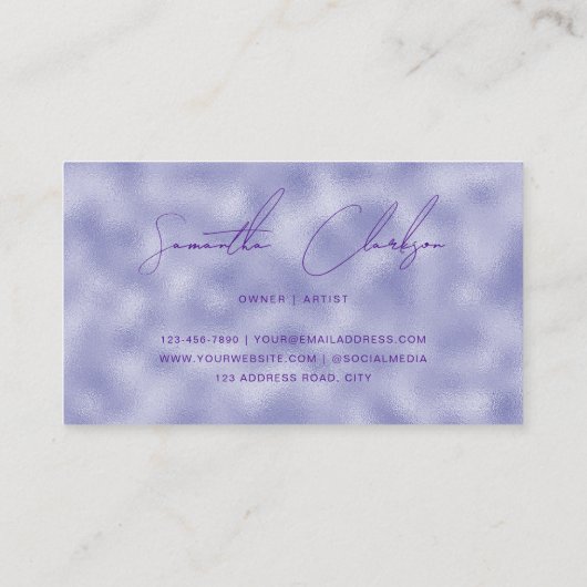 Minimalistische met de hand geletterde Paarse Foli Visitekaartje (Achterkant)