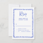Minimalistische met de hand getekende Franse blauw RSVP Kaartje (Voorkant)