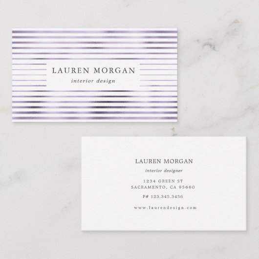 Minimalistische metallic lavander strepen visitekaartje (Voorkant / Achterkant)