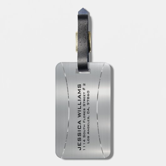 Minimalistische metallic zilver textuur bagagelabel (Achterkant verticaal)