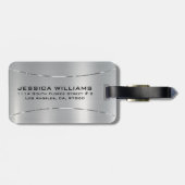 Minimalistische metallic zilver textuur bagagelabel (Achterkant horizontaal)