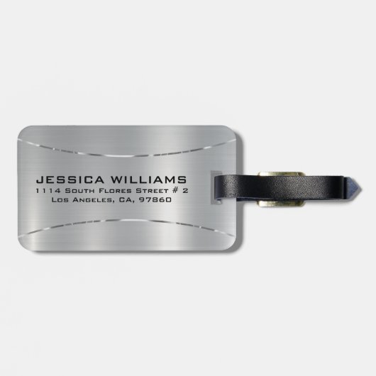 Minimalistische metallic zilver textuur bagagelabel (Achterkant horizontaal)