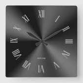 Minimalistische metallic zwart grijze Romeinse cij Vierkante Klok (Voorkant)
