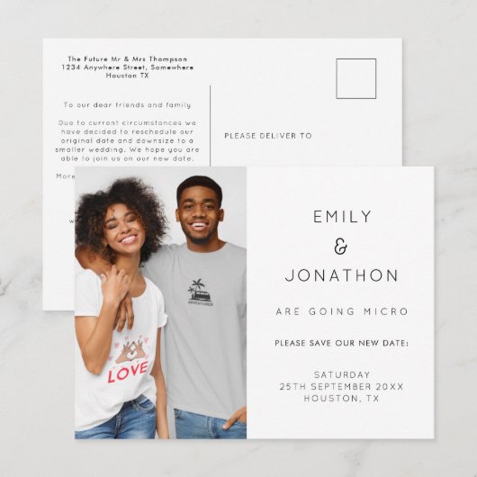 Minimalistische Micro Wedding Photo Sla de datum o Aankondigingskaart (Voorkant / Achterkant)