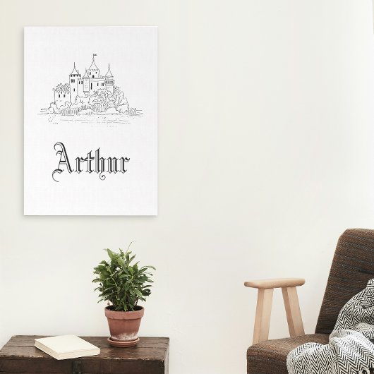  minimalistische middeleeuwse kasteelillustratie canvas afdruk