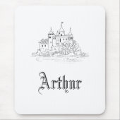  minimalistische middeleeuwse kasteelillustratie muismat (Voorkant)
