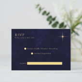 Minimalistische Midnight Celestial Gold Stars Wedd RSVP Kaartje (Staand voorkant)