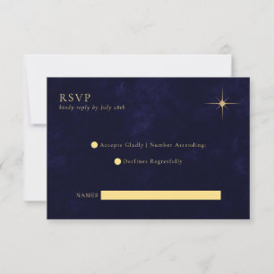 Minimalistische Midnight Celestial Gold Stars Wedd RSVP Kaartje