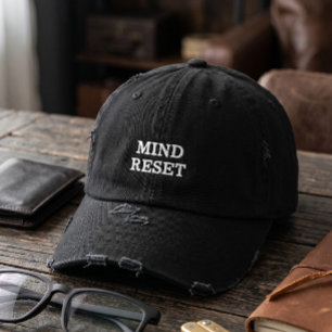 Minimalistische Mind Reset Gedistresseerde Zwarte  Geborduurde Pet