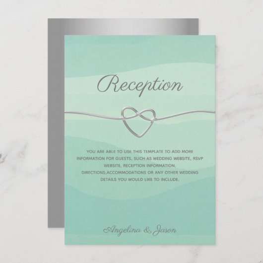 Minimalistische mint- en zilverkleurige trouwontva (Voorkant / Achterkant)