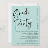 Minimalistische Mint Green Script Graduation Party Kaart (Voorkant)