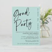 Minimalistische Mint Green Script Graduation Party Kaart (Staand voorkant)