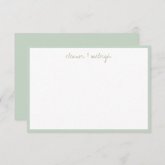 Minimalistische Mint Sage Rand Aangepaste Script N Bedankkaart (Voorkant / Achterkant)