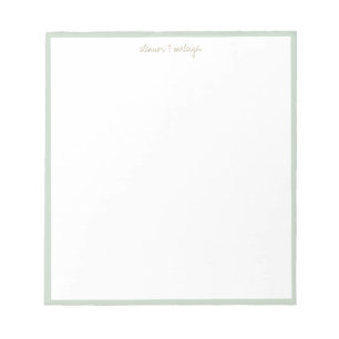 Minimalistische Mint Salie Rand Aangepaste Script Notitieblok