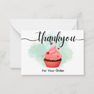 Minimalistische Mint Waterverf Roze Cupcake Bedank Notitiekaartje