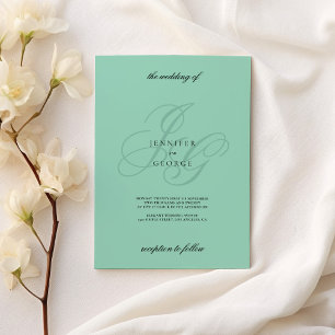 Minimalistische mintgroene monogram initiaal trouw kaart