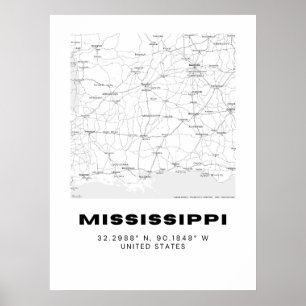 Minimalistische Mississippi Kaart Kunst - Zwart en Poster