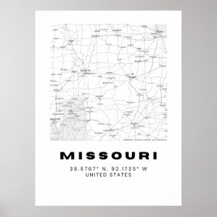 Minimalistische Missouri Kaart Kunst - Zwart en Wi Poster