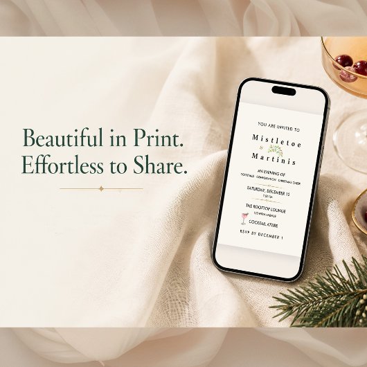 Minimalistische Mistletoe en Martinis Kerstfeest Kaart