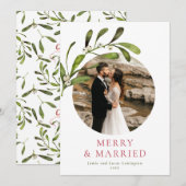 Minimalistische Mistletoe Vrolijk & Getrouwd Foto Feestdagenkaart (Voorkant / Achterkant)