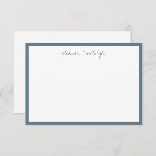Minimalistische Misty Blue Rand Aangepaste Script Bedankkaart (Voorkant / Achterkant)