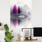 Minimalistische Misty Bridge Poster (Thuiskantoor)