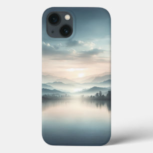 Minimalistische Misty Lake Sunrise Hoesje - Serene