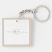 Minimalistische Mocha Bruine Script Twee Rand Mono Sleutelhanger (Achterkant)